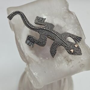 925 sterling silver gold eyed spotted gecko lizard roll clasp pin brooch vintage